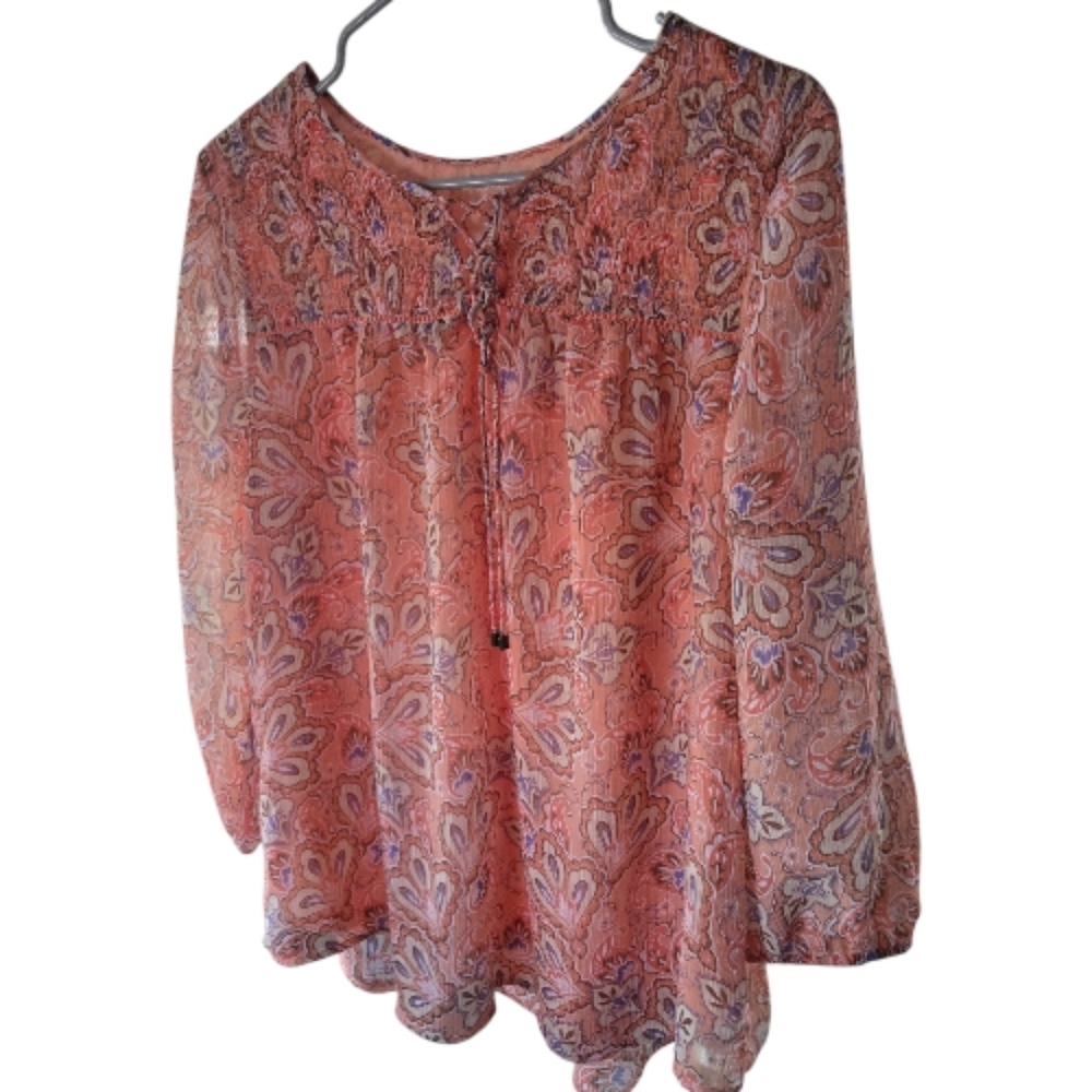 St. John's Bay Orange Floral Blouse-Size XL - Picture 2 of 4